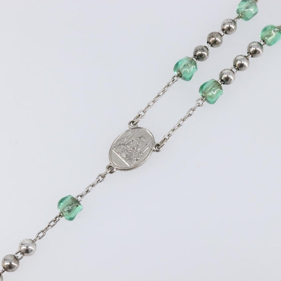 DOLCE&GABBANA Rosary Necklace Metal Silver Green Auth BA15444V
