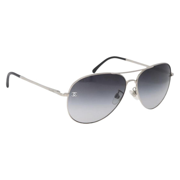 CHANEL Sunglasses Metal Silver Black CC Auth BA15445M