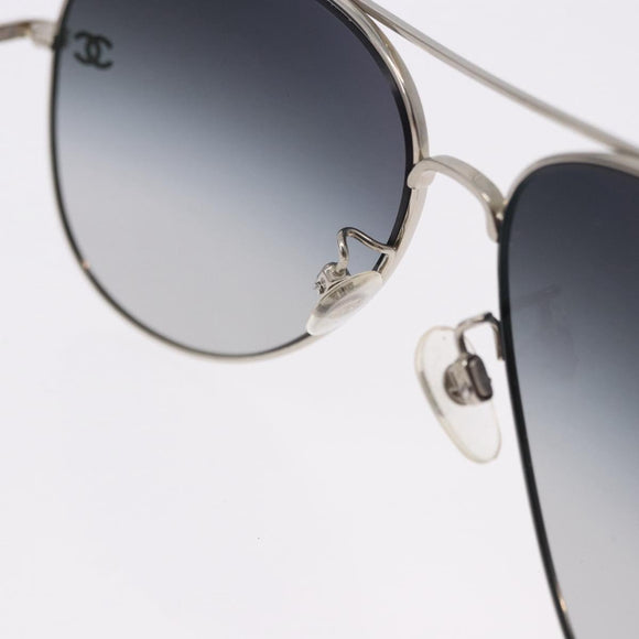 CHANEL Sunglasses Metal Silver Black CC Auth BA15445M