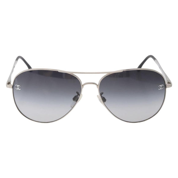 CHANEL Sunglasses Metal Silver Black CC Auth BA15445M