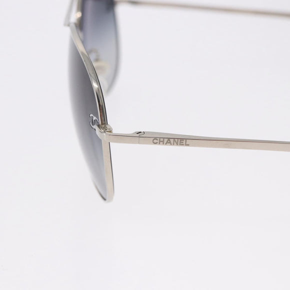 CHANEL Sunglasses Metal Silver Black CC Auth BA15445M