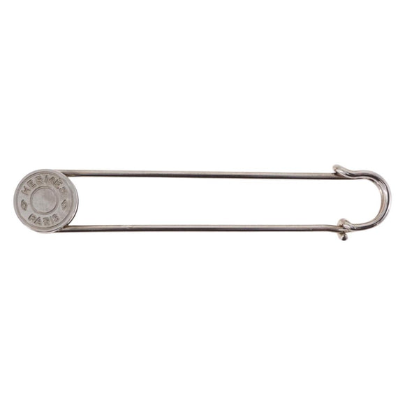 HERMES Serie Pin Brooch Metal Silver Auth BA15449V
