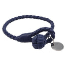 BOTTEGA VENETA INTRECCIATO Bracelet Leather Navy Silver Auth BA15456V-1