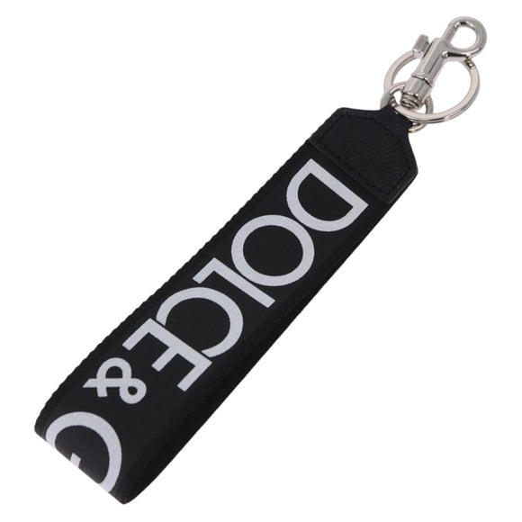 DOLCE&GABBANA Key Holder Strap Polyester Black Silver Auth BA15457A