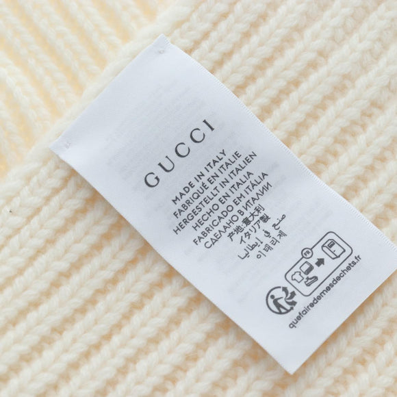 GUCCI Scarf Cashmere Ivory Gold Tone 773426 Auth BA15459V