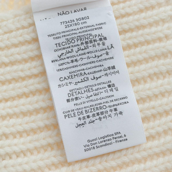 GUCCI Scarf Cashmere Ivory Gold Tone 773426 Auth BA15459V