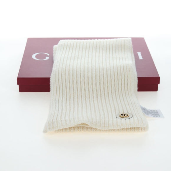 GUCCI Scarf Cashmere Ivory Gold Tone 773426 Auth BA15459V