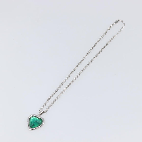 SAINT LAURENT Necklace Metal Silver Green Auth BA15462