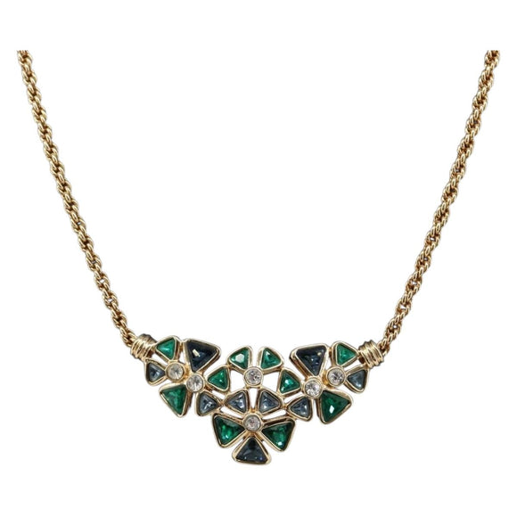 Christian Dior Necklace Metal Gold Tone Green Auth BA15465V