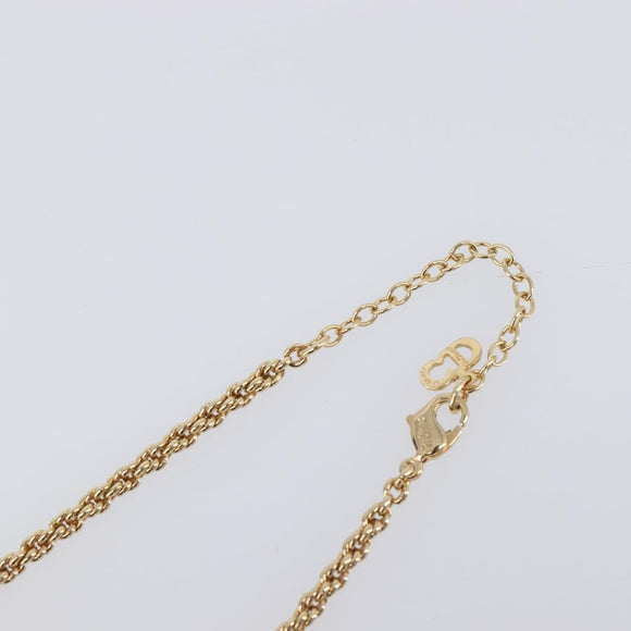 Christian Dior Necklace Metal Gold Tone Green Auth BA15465V