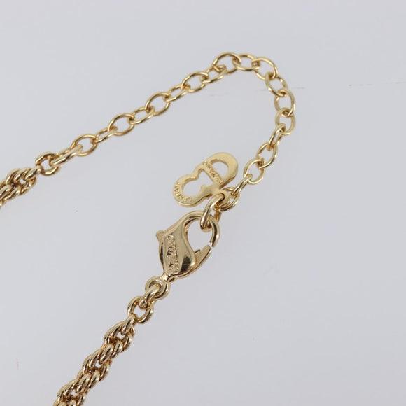 Christian Dior Necklace Metal Gold Tone Green Auth BA15465V