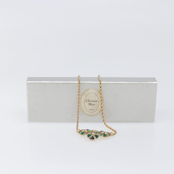 Christian Dior Necklace Metal Gold Tone Green Auth BA15465V