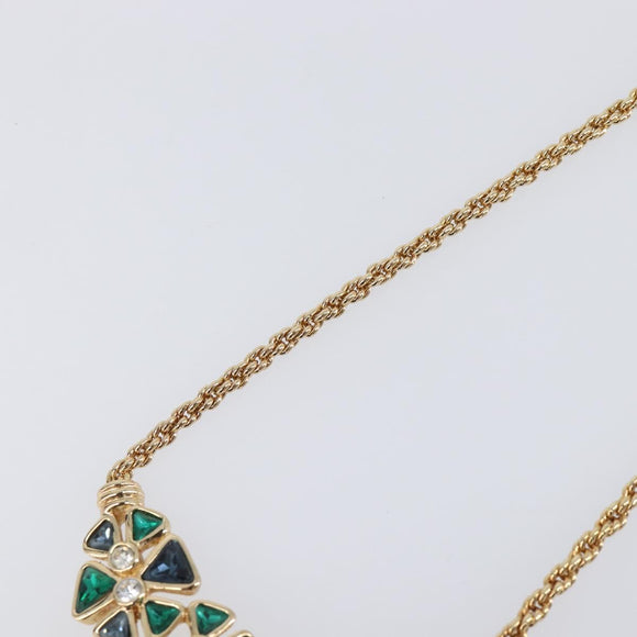Christian Dior Necklace Metal Gold Tone Green Auth BA15465V