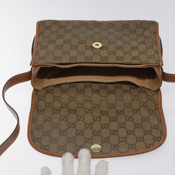 GUCCI GG Canvas Shoulder Bag Brown Gold Auth BA1547