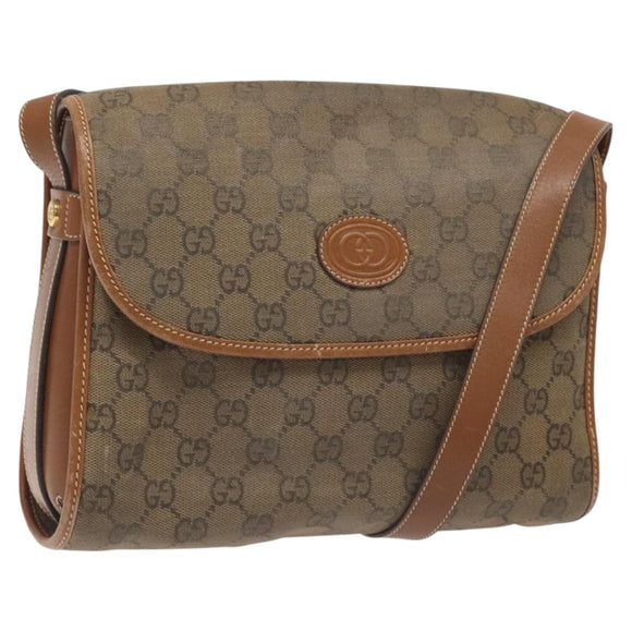 GUCCI GG Canvas Shoulder Bag Brown Gold Auth BA1547