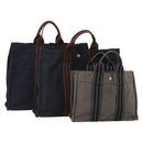 HERMES Fourre Tout Hand Bag Cotton 3 Set Navy Gray Auth BA15471-1
