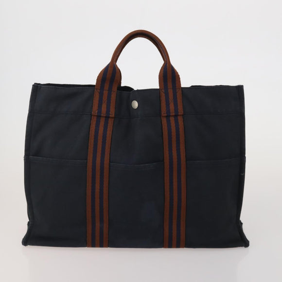 HERMES Fourre Tout Hand Bag Cotton 3 Set Navy Gray Auth BA15471