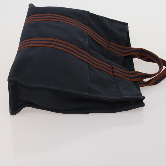 HERMES Fourre Tout Hand Bag Cotton 3 Set Navy Gray Auth BA15471