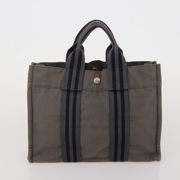 HERMES Fourre Tout Hand Bag Cotton 3 Set Navy Gray Auth BA15471