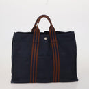 HERMES Fourre Tout Hand Bag Cotton 3 Set Navy Gray Auth BA15471-2