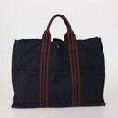 HERMES Fourre Tout Hand Bag Cotton 3 Set Navy Gray Auth BA15471-3