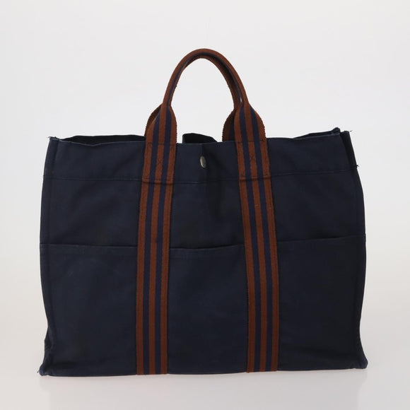 HERMES Fourre Tout Hand Bag Cotton 3 Set Navy Gray Auth BA15471
