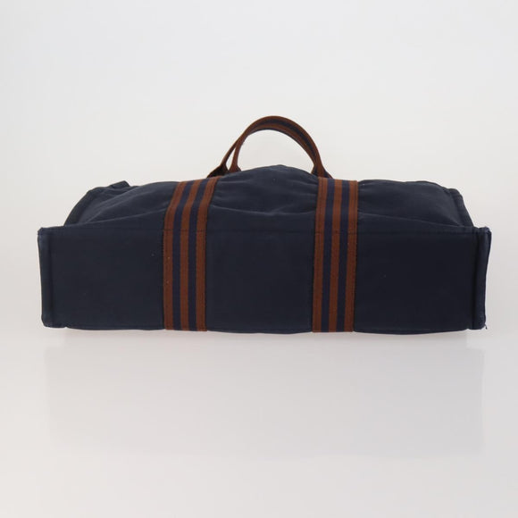 HERMES Fourre Tout Hand Bag Cotton 3 Set Navy Gray Auth BA15471