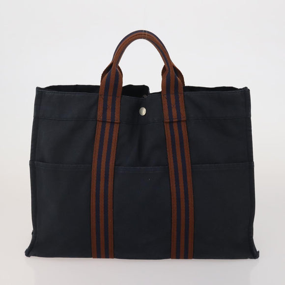 HERMES Fourre Tout Hand Bag Cotton 3 Set Navy Gray Auth BA15471