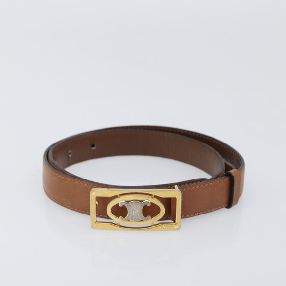 CELINE Belt Leather 5 Set Brown Gold Tone Silver Auth BA15477