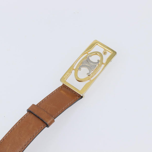 CELINE Belt Leather 5 Set Brown Gold Tone Silver Auth BA15477