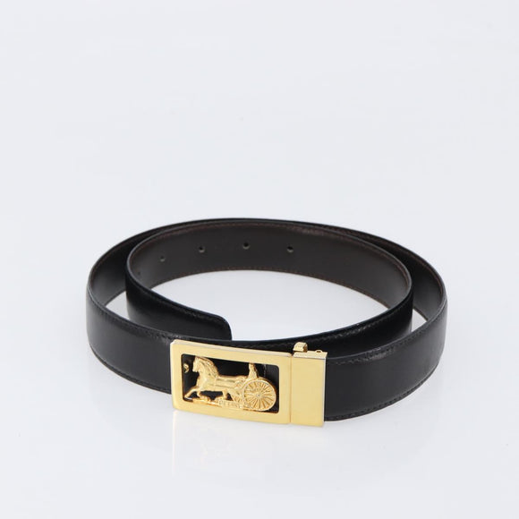 CELINE Belt Leather 5 Set Brown Gold Tone Silver Auth BA15477