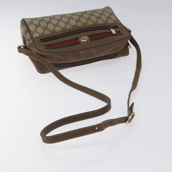 GUCCI GG Supreme Web Sherry Line Bag PVC Beige Gold 72 02 088 Auth BA1548