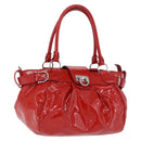 Salvatore Ferragamo Gancini Hand Bag patent Red Silver Auth BA15486-1