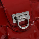 Salvatore Ferragamo Gancini Hand Bag patent Red Silver Auth BA15486-20