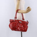 Salvatore Ferragamo Gancini Hand Bag patent Red Silver Auth BA15486-26
