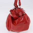Salvatore Ferragamo Gancini Hand Bag patent Red Silver Auth BA15486-6