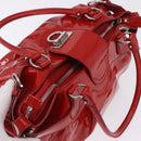 Salvatore Ferragamo Gancini Hand Bag patent Red Silver Auth BA15486-9