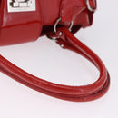 Salvatore Ferragamo Gancini Hand Bag patent Red Silver Auth BA15486-10
