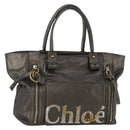 Chloe Tote Bag Leather Gray Gold Tone Auth BA15487-1
