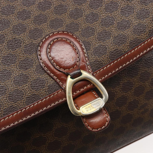 CELINE Macadam Shoulder Bag PVC Leather Brown Gold Tone Auth BA15489