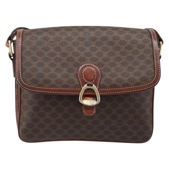 CELINE Macadam Shoulder Bag PVC Leather Brown Gold Tone Auth BA15489