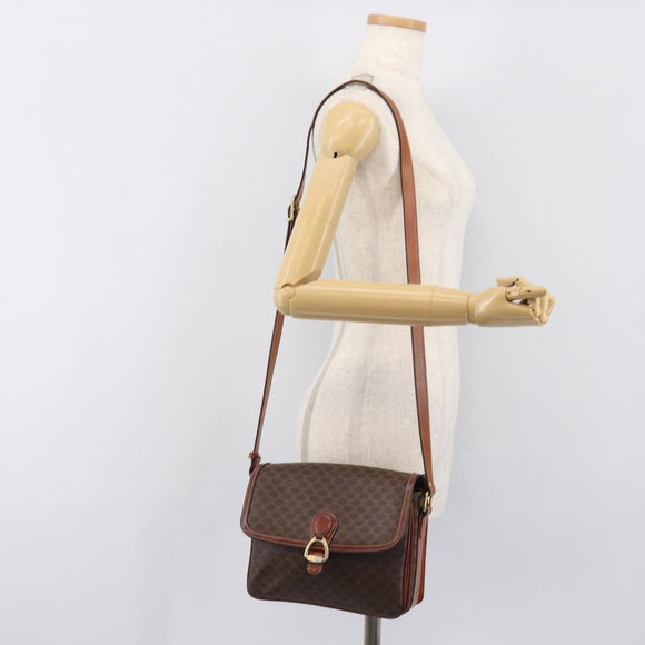 CELINE Macadam Shoulder Bag PVC Leather Brown Gold Tone Auth BA15489