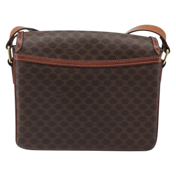 CELINE Macadam Shoulder Bag PVC Leather Brown Gold Tone Auth BA15489