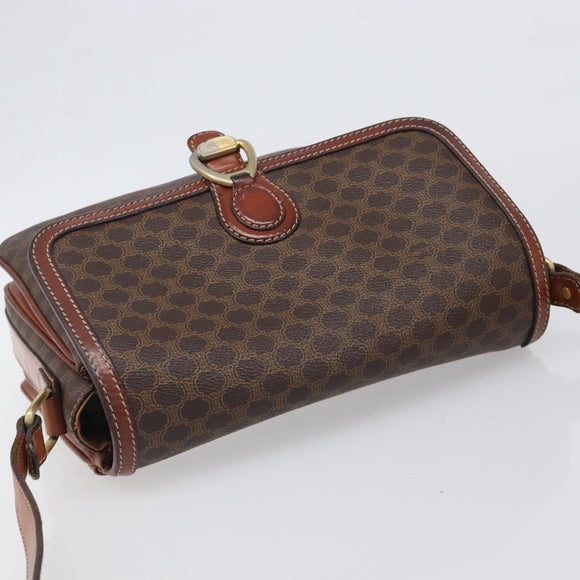 CELINE Macadam Shoulder Bag PVC Leather Brown Gold Tone Auth BA15489