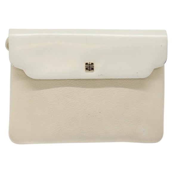 GIVENCHY Shoulder Bag Leather White Gold Auth BA1549