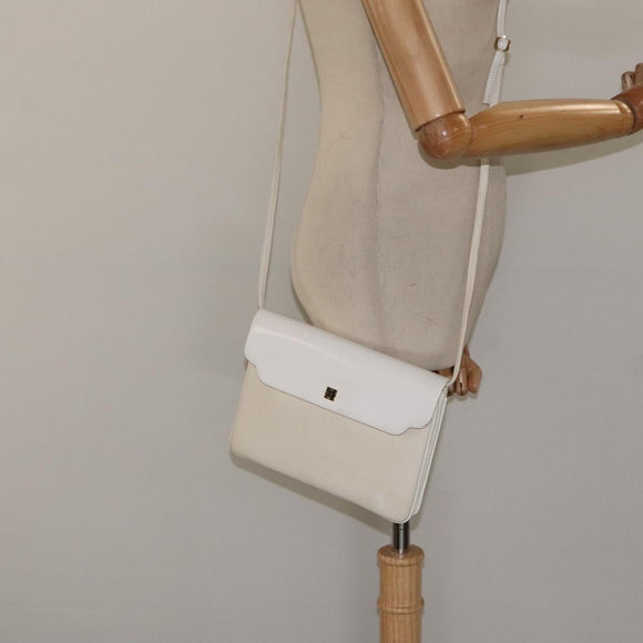 GIVENCHY Shoulder Bag Leather White Gold Auth BA1549
