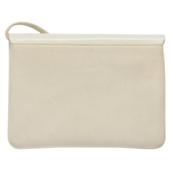 GIVENCHY Shoulder Bag Leather White Gold Auth BA1549