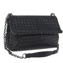 BOTTEGA VENETA INTRECCIATO Chain Shoulder Bag Leather Black Auth BA15490-1