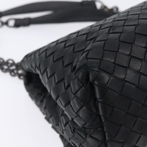 BOTTEGA VENETA INTRECCIATO Chain Shoulder Bag Leather Black Auth BA15490