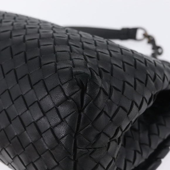 BOTTEGA VENETA INTRECCIATO Chain Shoulder Bag Leather Black Auth BA15490